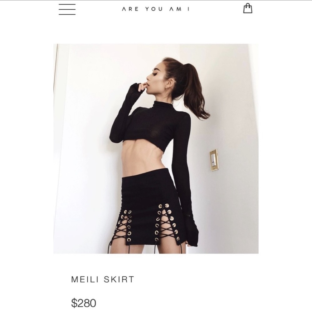 ARE YOU AM I Black Lace-Up Mini Skirt